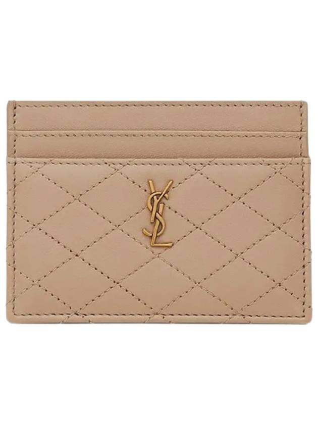 Luxury Saint Laurent Monogram Gabi Gold Hardware Logo Quilting Card Wallet Dark Beige