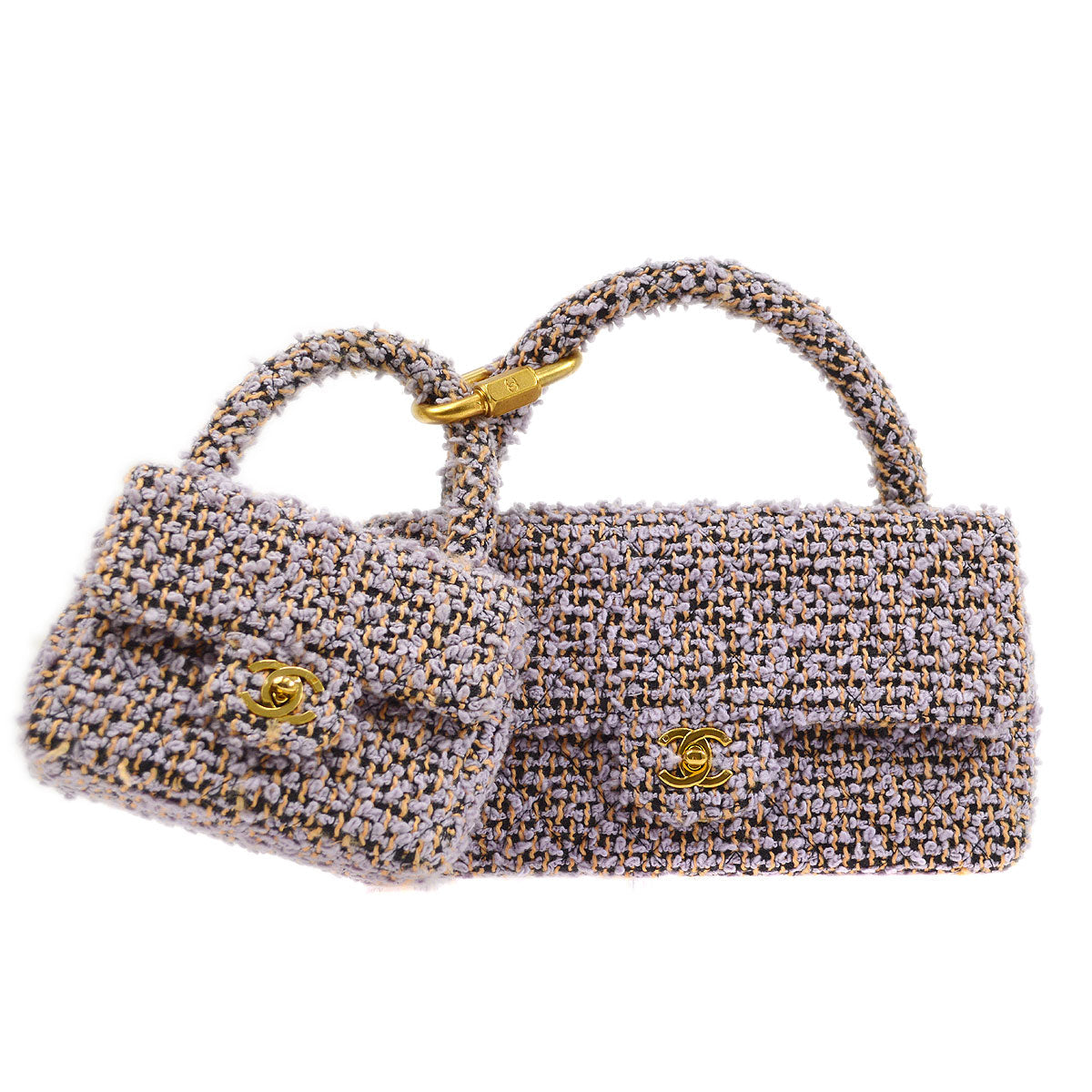 Luxury Chanel * 1994 Classic Flap Handbag Set Purple Tweed