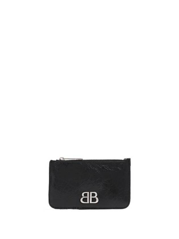 Luxury Balenciaga BB Logo Zipper Card Wallet Black