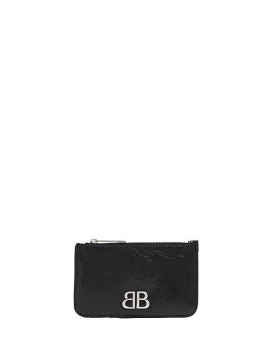 Luxury Balenciaga BB Logo Zipper Card Wallet Black