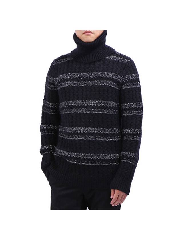 Luxury Saint Laurent Men's Striped Cable Wool Turtleneck Black