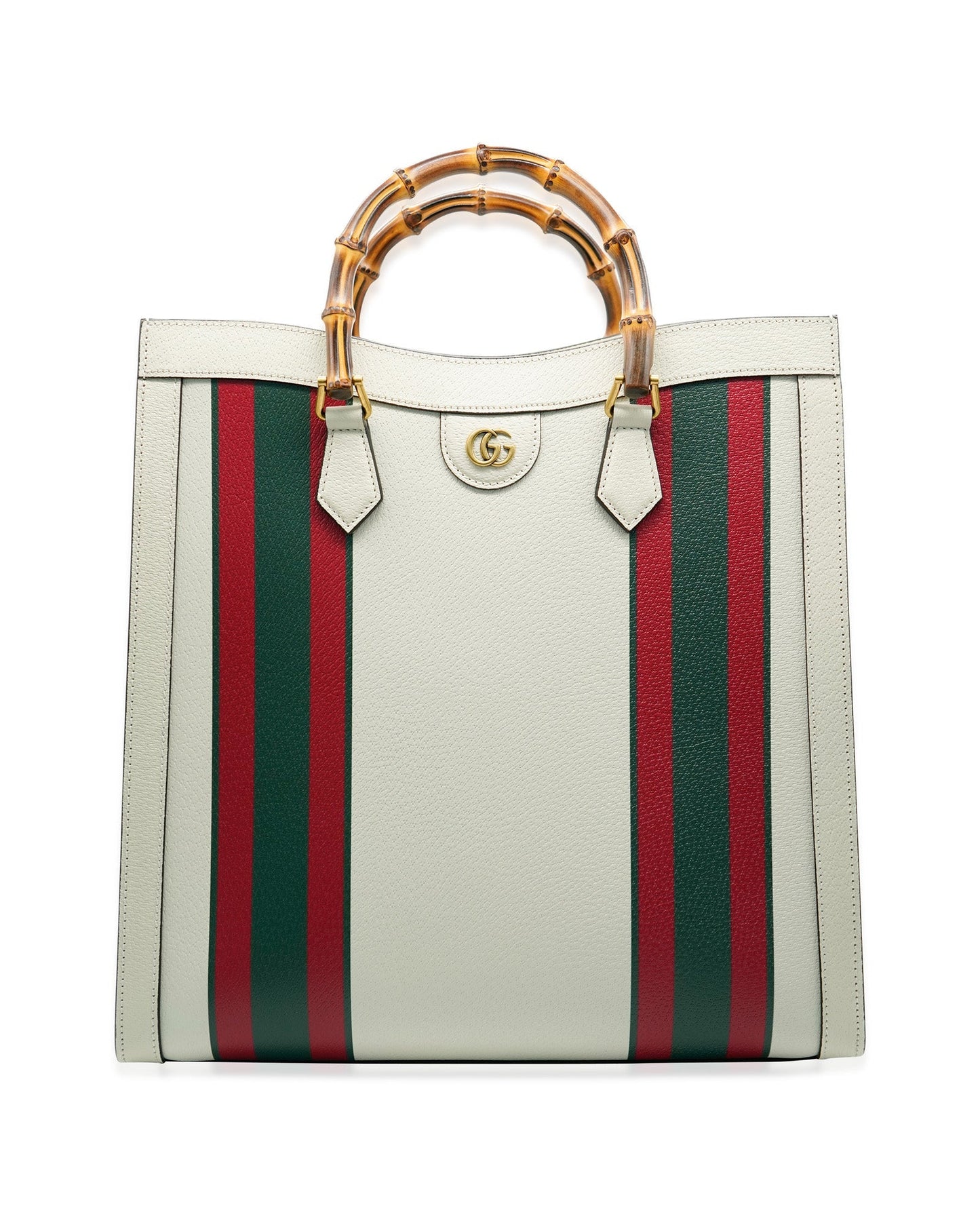 Luxury Gucci Trending 2025 White Textured Dollar Calfskin Web Large Diana Tote