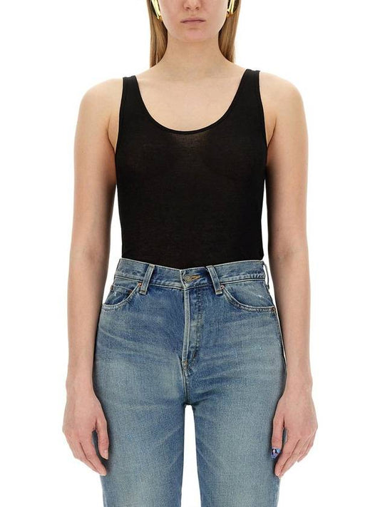 Luxury Saint Laurent Women's Wool Jersey Sleeveless Black