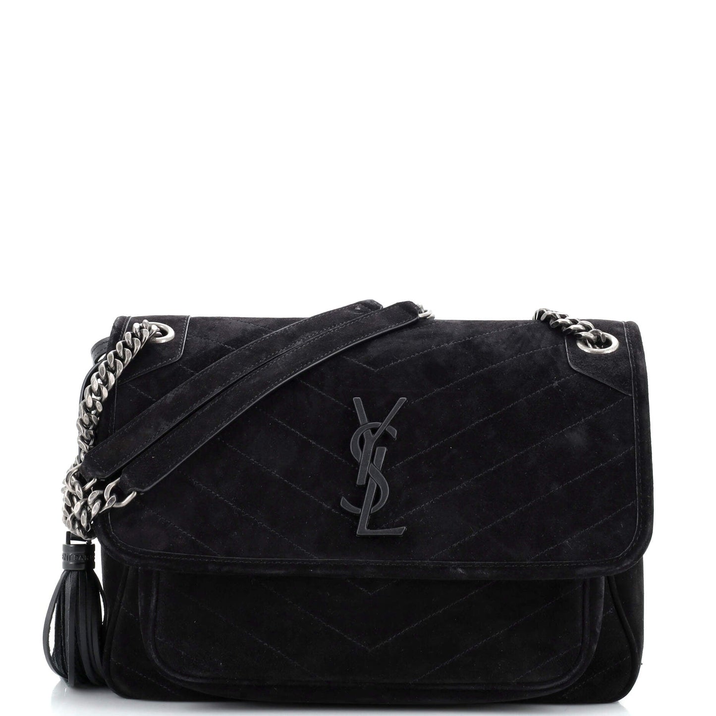 Luxury Saint Laurent Niki Chain Flap Bag Matelasse Chevron Suede Medium