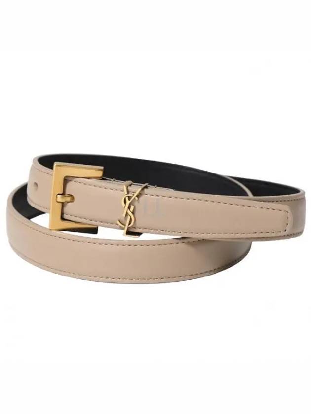 Luxury Saint Laurent Monogram Square Leather Belt Beige