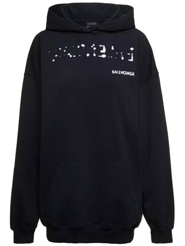 Luxury Balenciaga Logo Oversized Cotton Hoodie Black