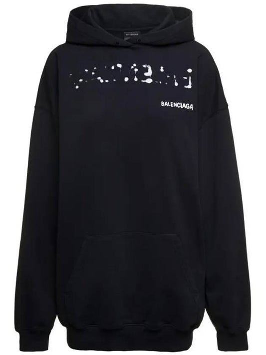 Luxury Balenciaga Logo Oversized Cotton Hoodie Black