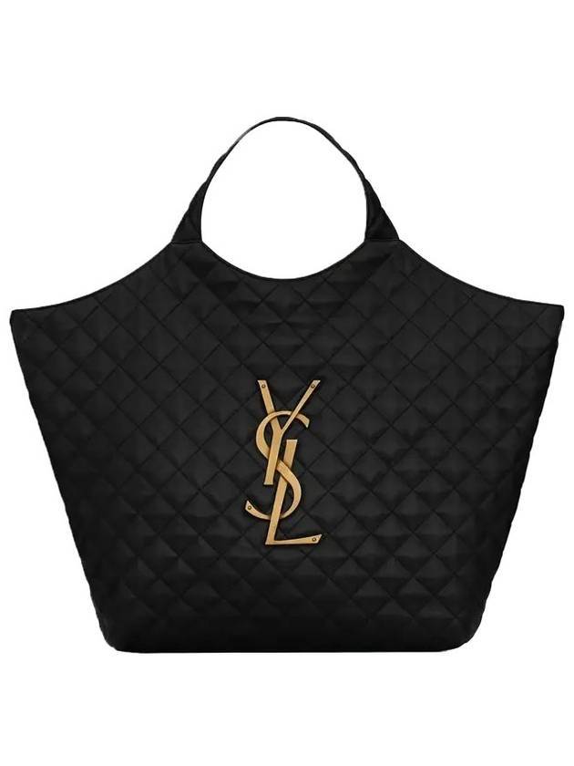 Luxury Saint Laurent Icare Gold Logo Maxi Shoulder Bag Black