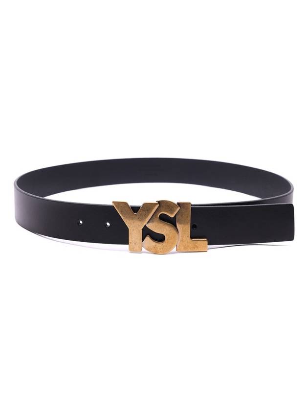 Luxury Saint Laurent Big Logo Leather Belt Black