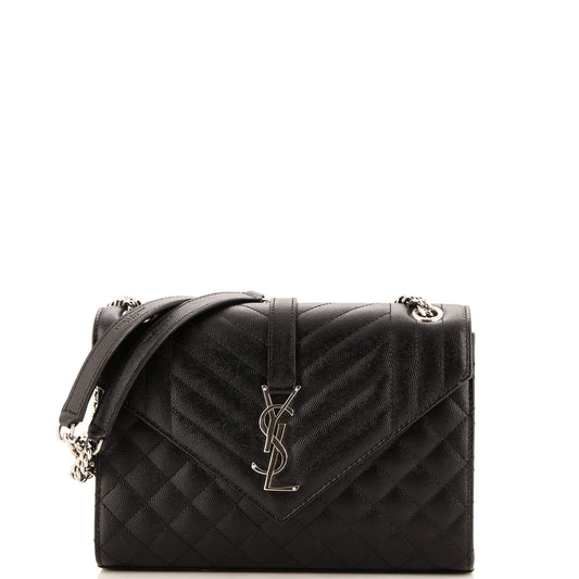 Luxury Saint Laurent Classic Monogram Envelope Satchel Mixed Matelasse Leather Medium