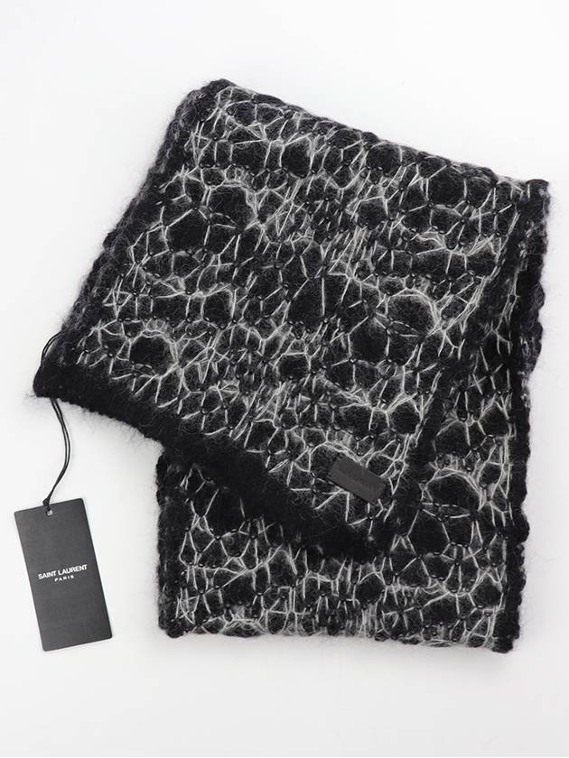 Luxury Saint Laurent Cashmere Muffler Black Grey