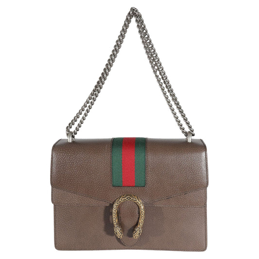 Luxury Gucci Trending 2025 Brown Textured Calfskin Web Medium Dionysus