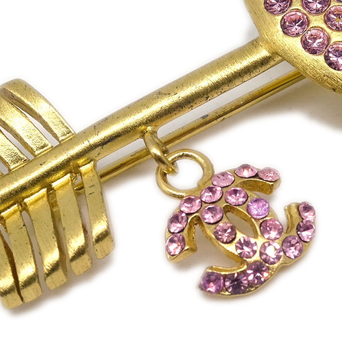 Chanel Gold Bow And Arrow Heart Brooch Pin Rhinestone 02P