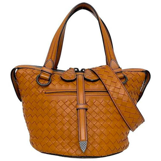 Luxury Bottega Veneta Intrecciato Camel  Leather Handbag ()