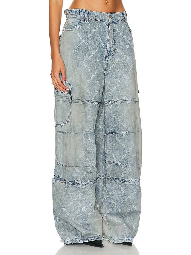 Luxury Balenciaga Bal Diagonal Allover Cargo Wide Jeans Blue