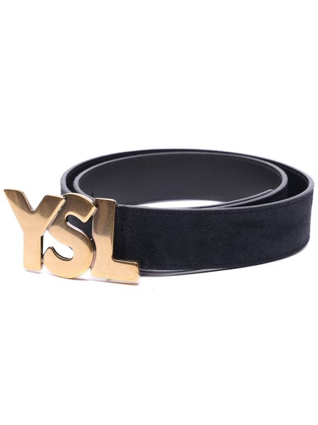 Luxury Saint Laurent YSL Gold Hardware Leather Belt Black