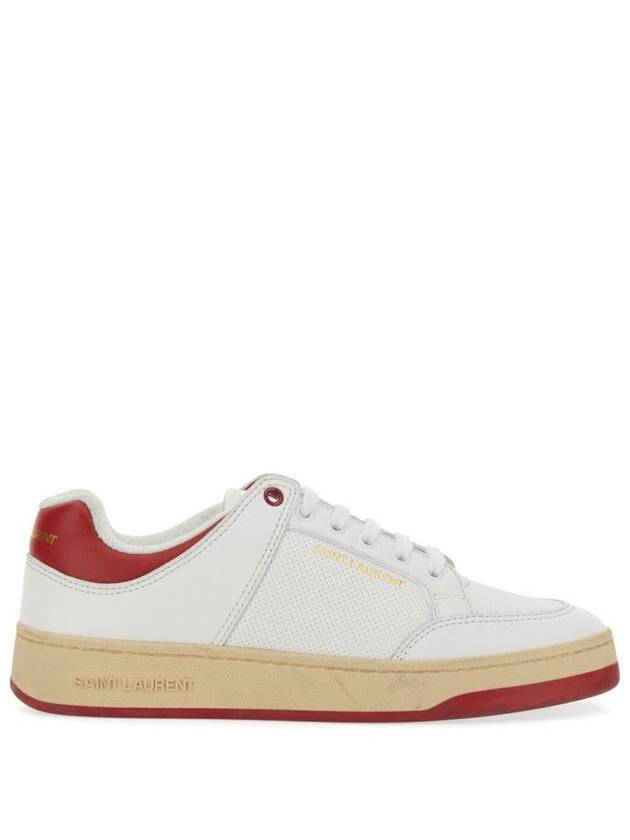 Luxury Saint Laurent Crack Lace Up Calf Leather Low Top Sneakers White Red