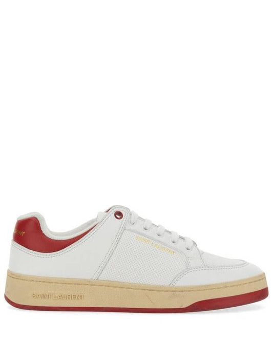 Luxury Saint Laurent Crack Lace Up Calf Leather Low Top Sneakers White Red