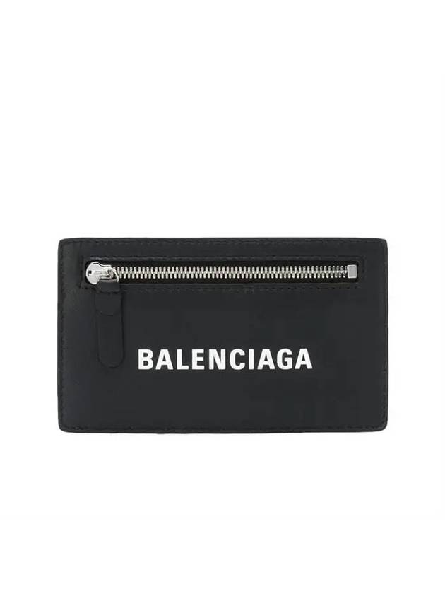 Luxury Balenciaga Logo Leather Card Wallet Black