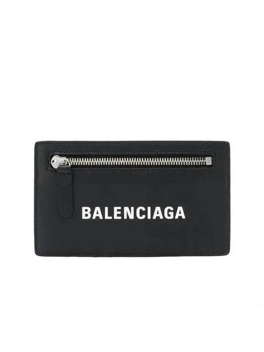 Luxury Balenciaga Logo Leather Card Wallet Black