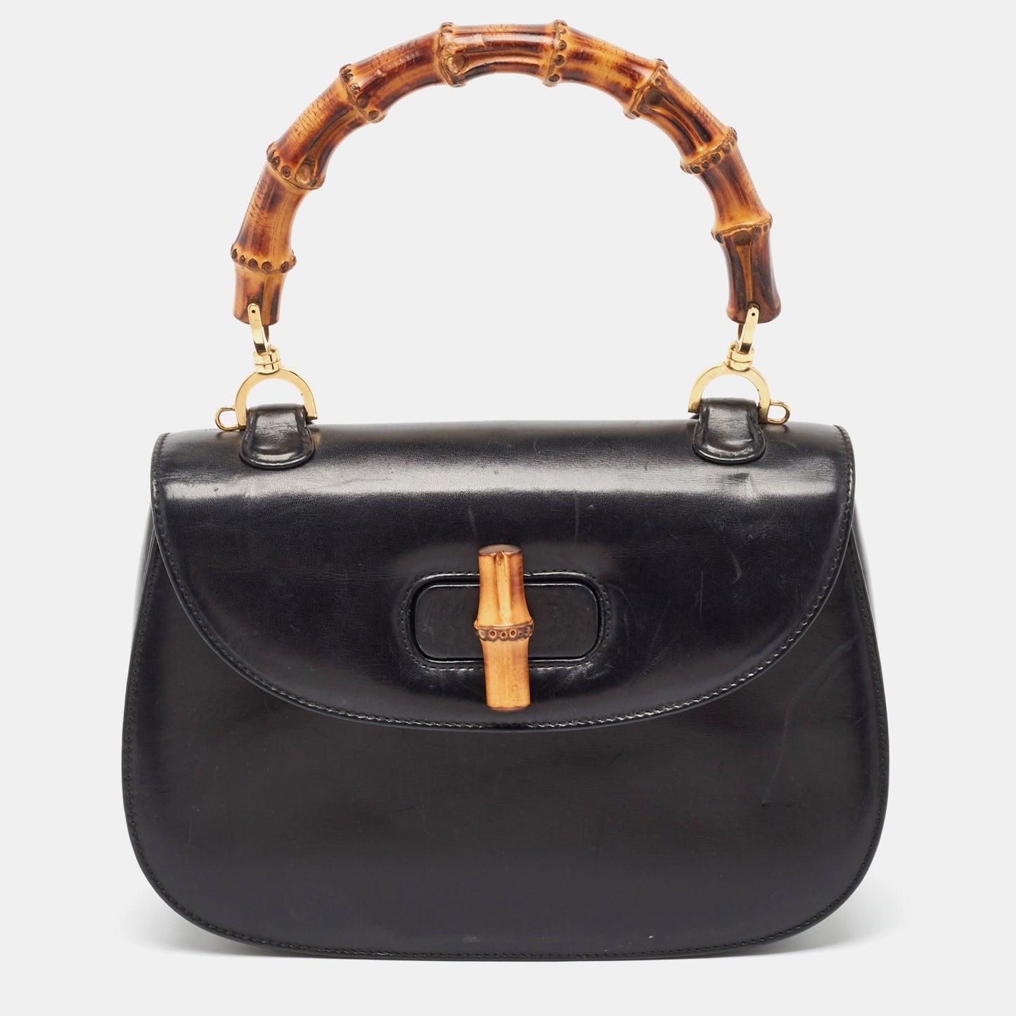 Luxury Gucci Trending 2025 Black Leather Vintage Bamboo Top Handle Bag..