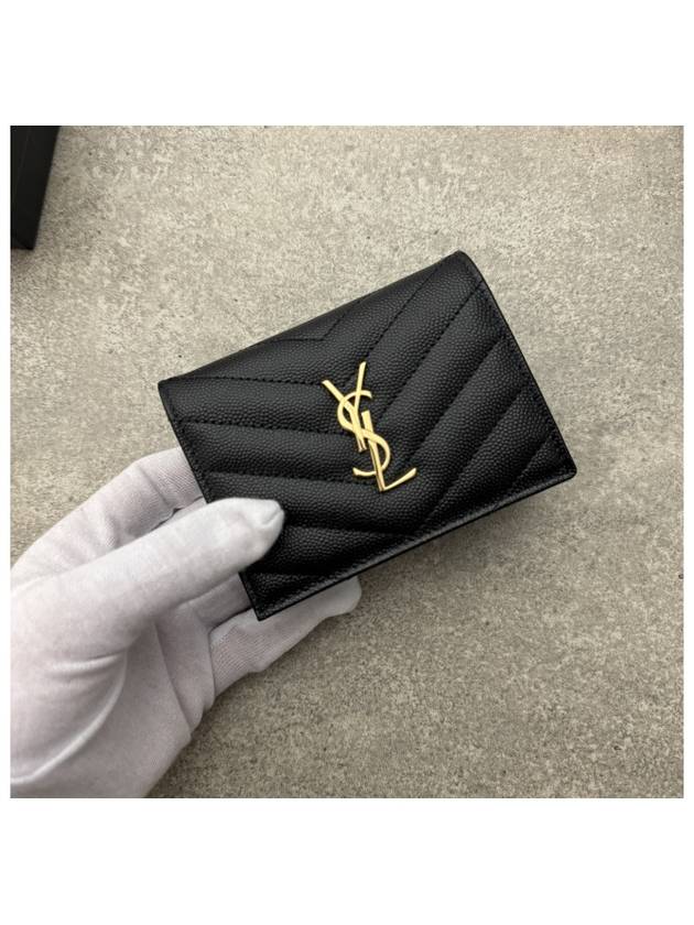 Luxury Saint Laurent Monogram Caviar Leather Flap Card Wallet Black