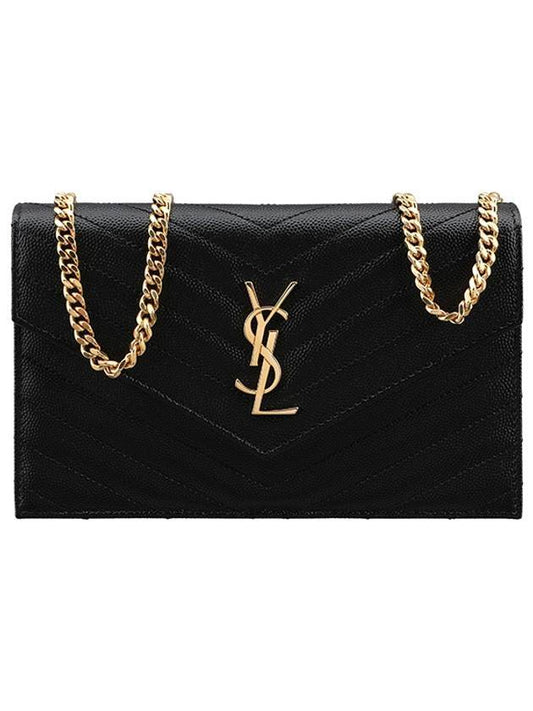 Luxury Saint Laurent Cassandre Matelasse Envelope Chain Cross Bag In Grain De Poudre Embossed Leather Black