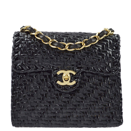 Chanel * 2000-2001 Black Rattan Mini Classic Square Flap Bag 17
