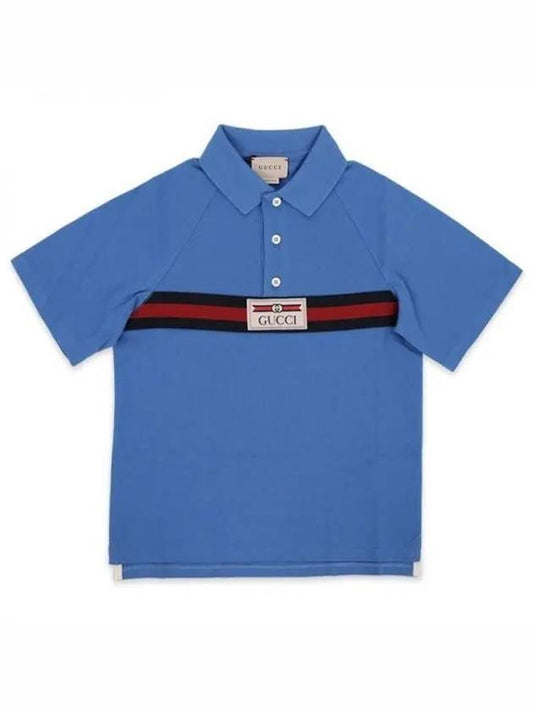 Luxury Gucci Trending 2025 Kids Logo Label Cotton Polo Shirt Blue