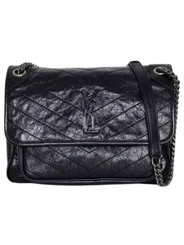 Luxury Saint Laurent Nikki Medium Krinkle Vintage Leather Shoulder Bag Black