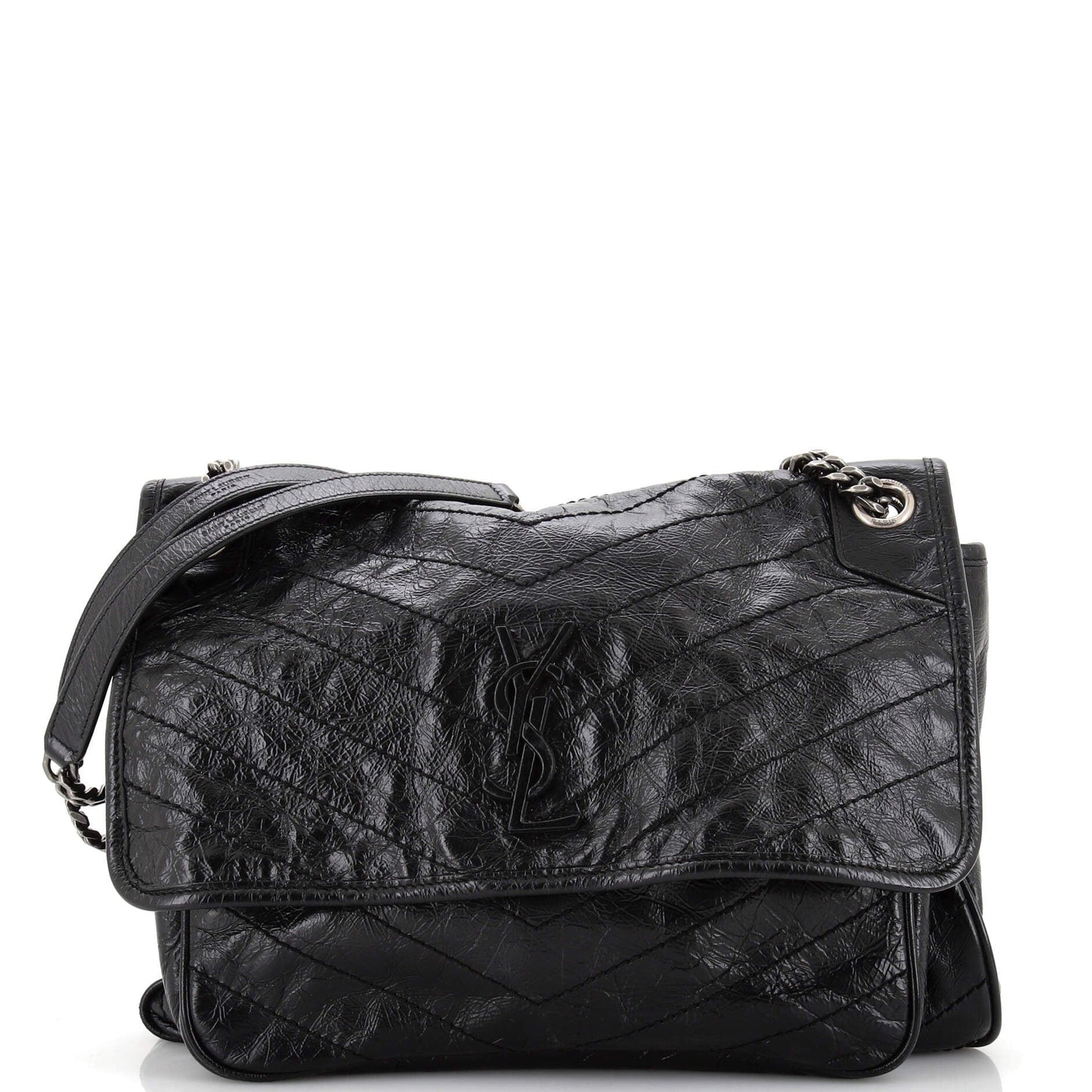 Luxury Saint Laurent Niki Chain Flap Bag Matelasse Chevron Leather Large