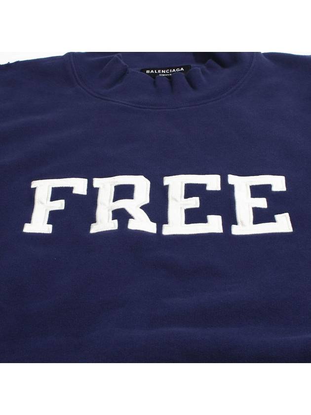 Luxury Balenciaga WoMen's Free Embroidery Distressed Sweatshirt Navy