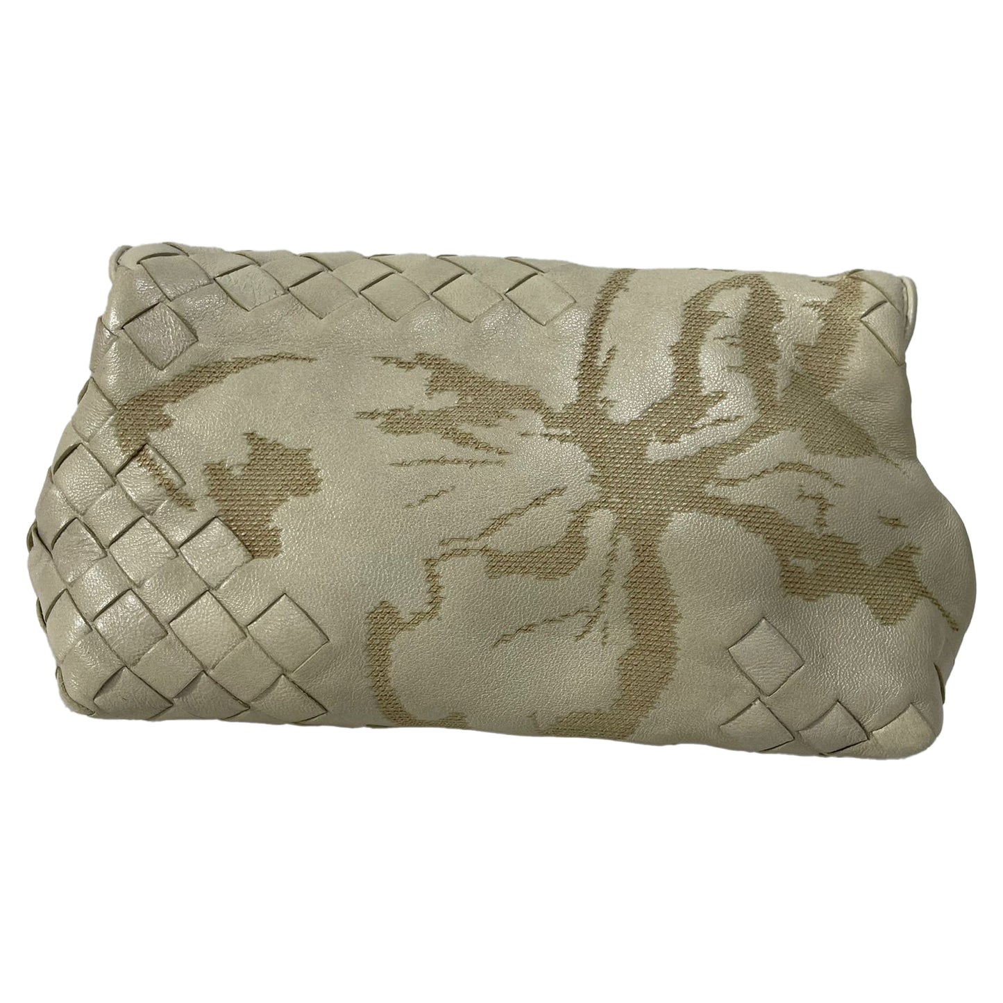 Luxury Bottega Veneta Butterfly Intrecciato Flap Clutch Bag in Beige Leather