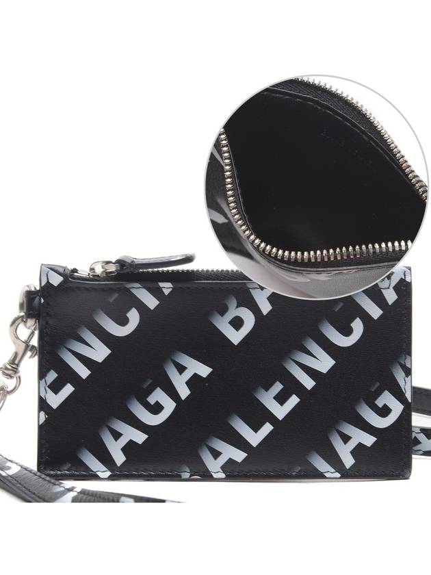 Luxury Balenciaga Logo All Over Print Cash Keyring Card Case Black