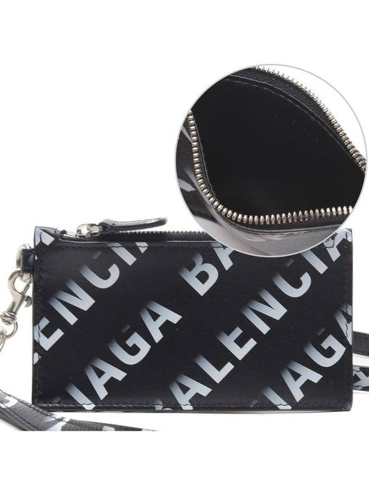 Luxury Balenciaga Logo All Over Print Cash Keyring Card Case Black