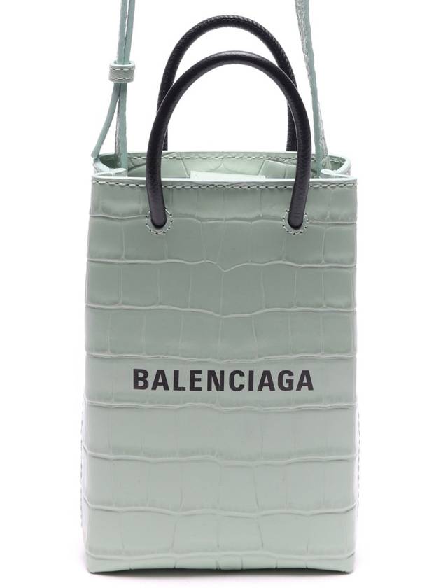 Luxury Balenciaga Crocodile Embossed Phone Holder Shopping Mini Bag Light Green