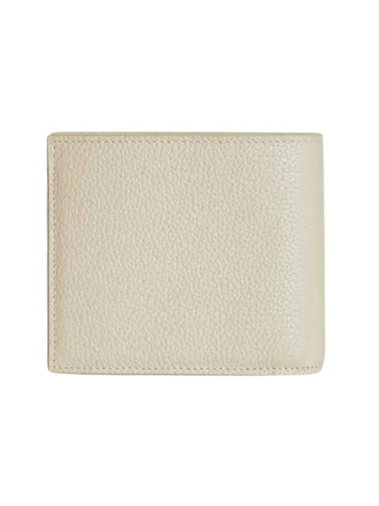 Luxury Saint Laurent Tiny Cassandre Logo Plaque Half Wallet Beige