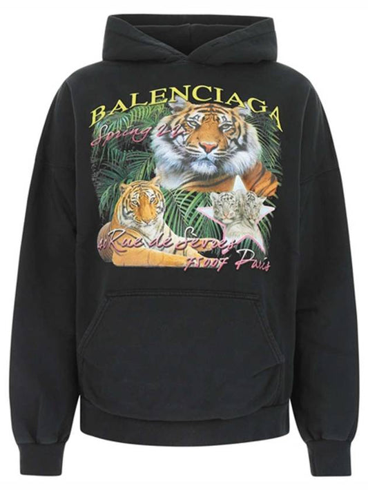 Luxury Balenciaga Tiger Print Hoodie Black