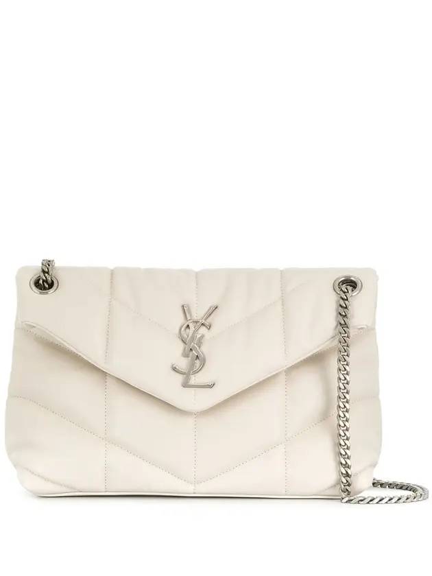 Luxury Saint Laurent Puffer Quilted Lambskin Small Chain Shoulder Bag White