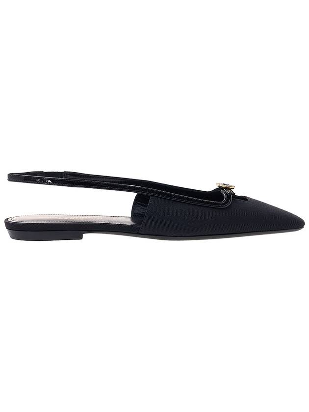 Luxury Saint Laurent Blade Ottoman Fabric Patent Leather Slingback Flats Black
