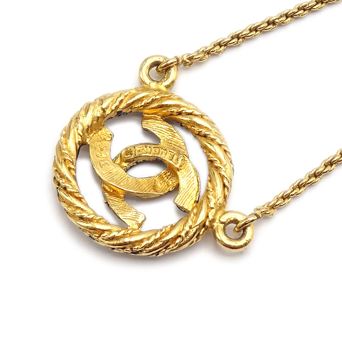 Luxury Chanel Medallion Gold Chain Pendant Necklace 3623