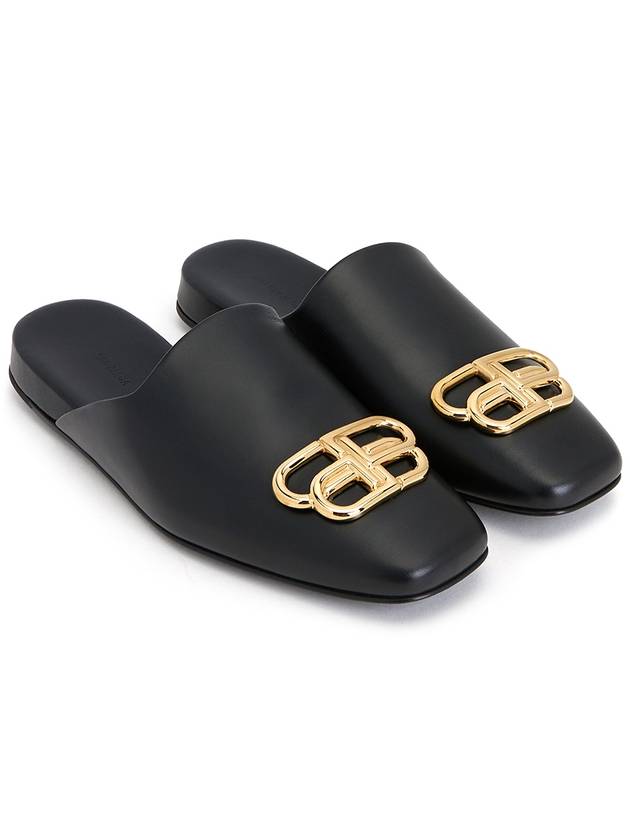 Luxury Balenciaga BB Logo Leather Mule Black