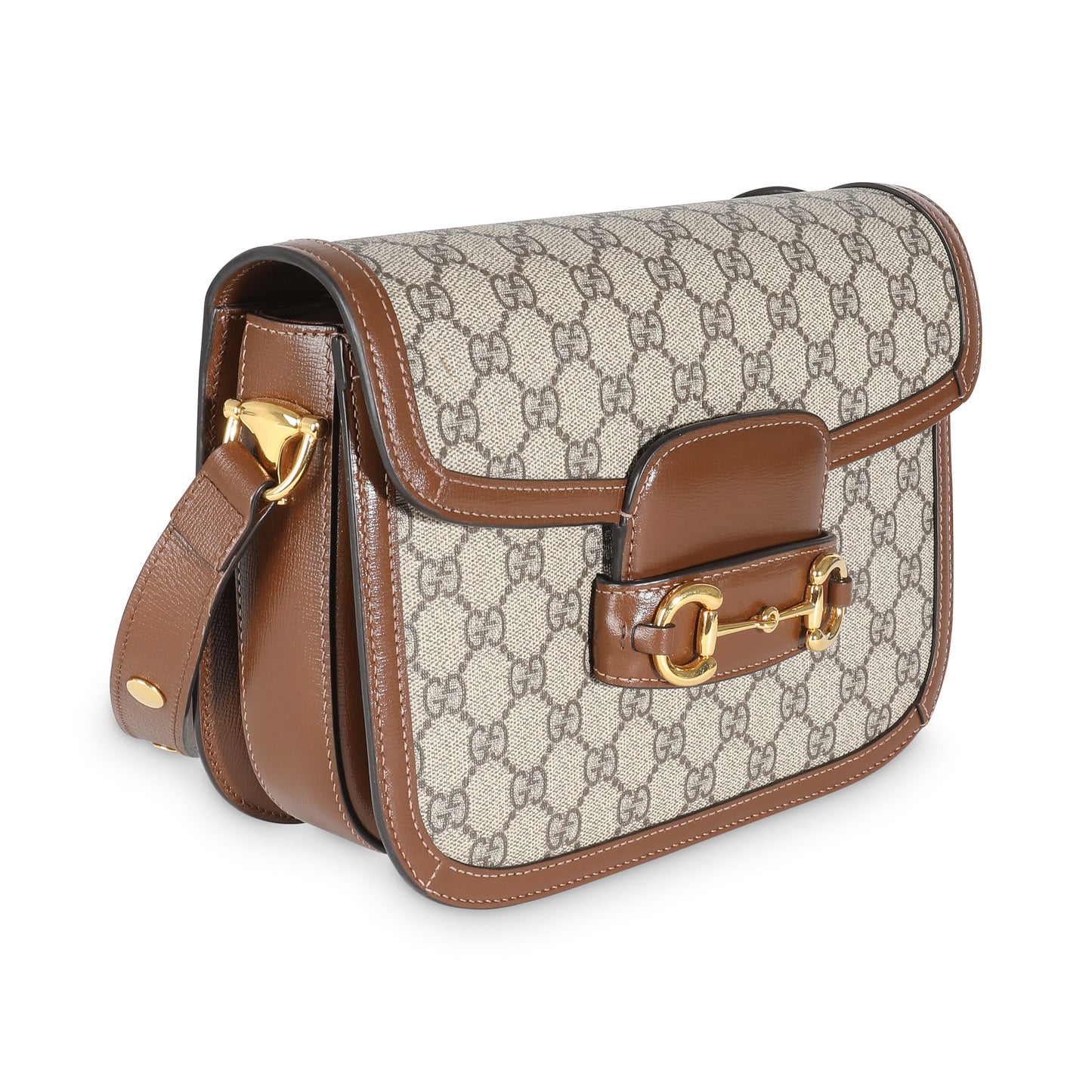 Luxury Gucci Trending 2025 Beige Ebony GG Supreme Canvas 1955 Horsebit Shoulder Bag