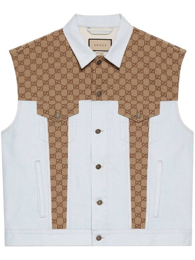 Luxury Gucci Trending 2025 GG Supreme Denim Sleeveless Jacket Brown