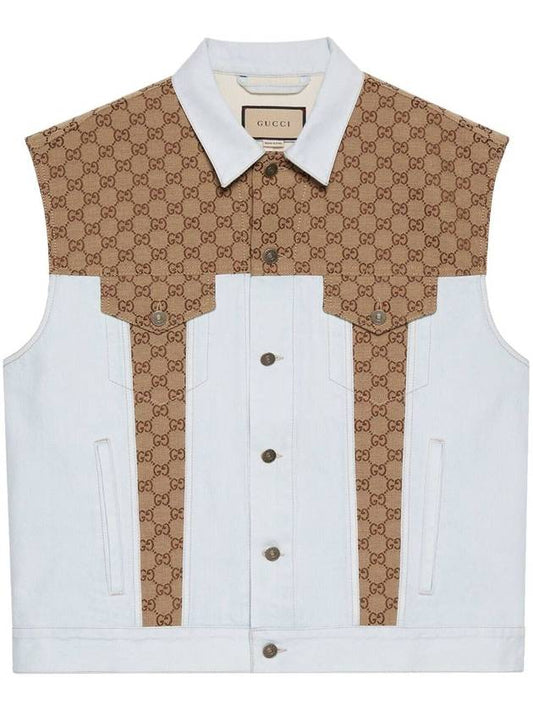 Luxury Gucci Trending 2025 GG Supreme Denim Sleeveless Jacket Brown