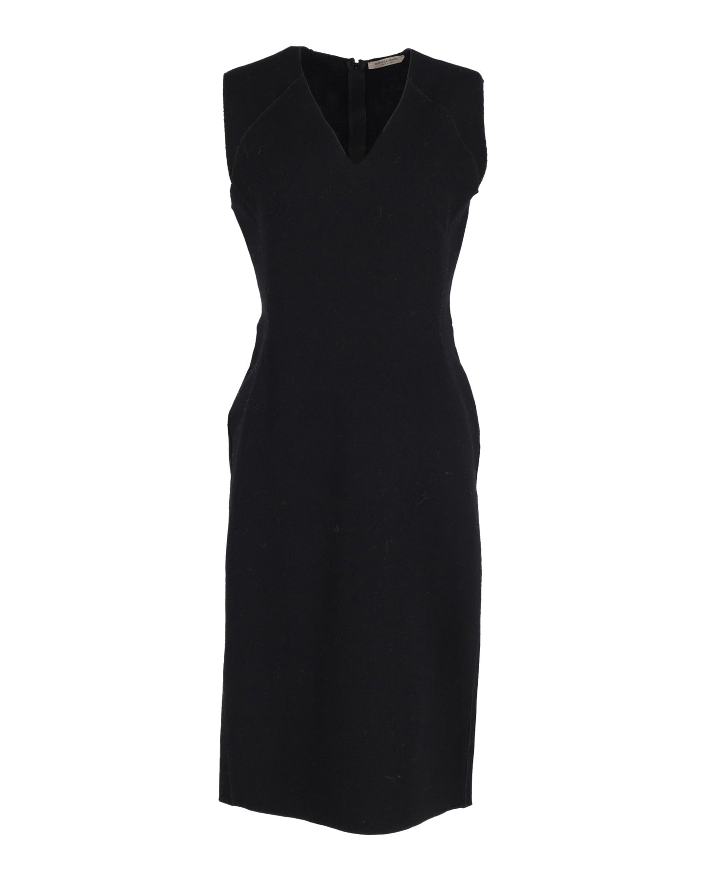 Luxury Bottega Veneta V-neck Sheath Dress in Black Wool