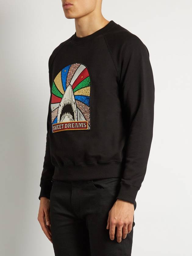 Luxury Saint Laurent Shark Patch Cotton Sweatshirt Black