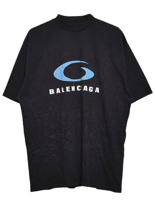 Luxury Balenciaga Logo Print Cotton Short Sleeve T-Shirt Black