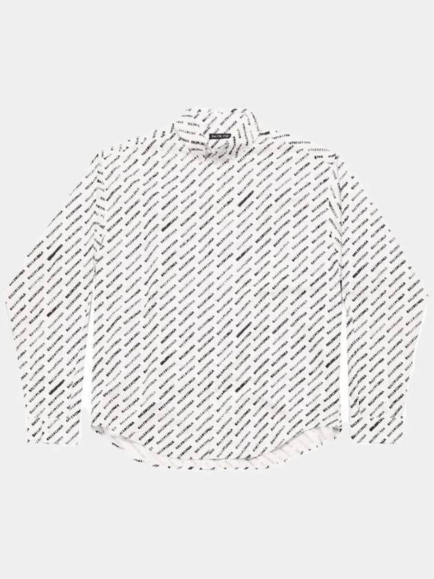 Luxury Balenciaga Allover Logo Print Long Sleeve Shirt White Black