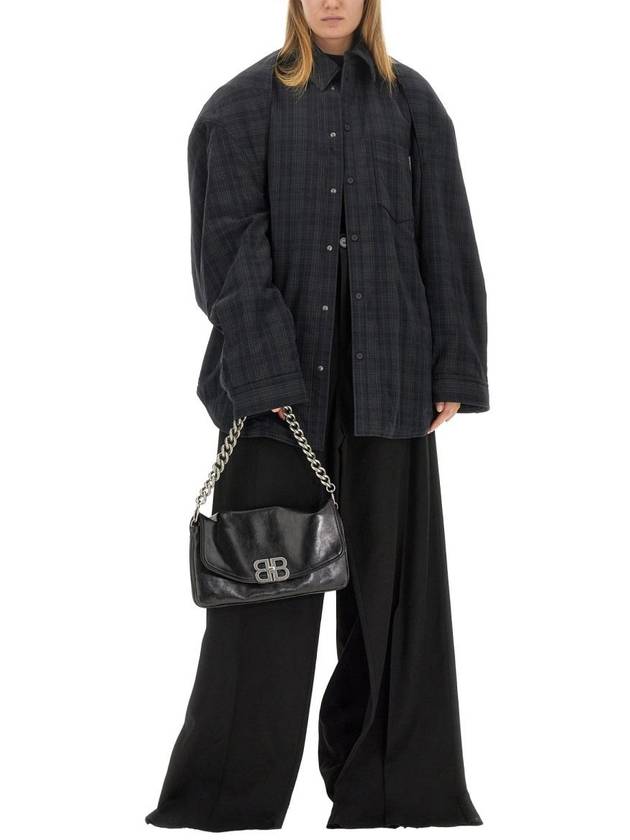 Luxury Balenciaga Checked Pattern Long Sleeve Shirt Grey